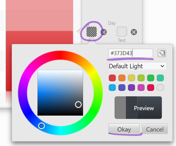 Selecting a colour from the colour picker