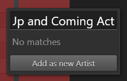Adding a new artist from the add new performance context menu option