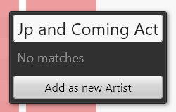 Adding a new artist from the add new performance context menu option