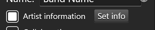 The artist information check box, and associated Set Info button