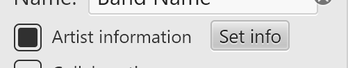 The artist information check box, and associated Set Info button