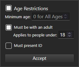The Event Age Restrictions pop-up