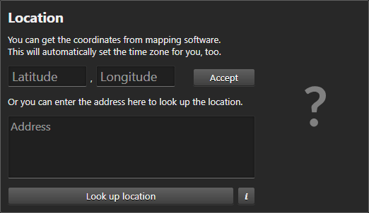 The Location pop-up