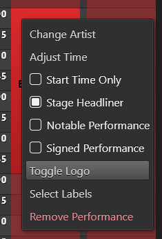 Performance Context Menu with Toggle Logo highlighted