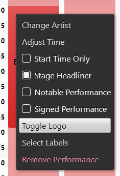 Performance Context Menu with Toggle Logo highlighted
