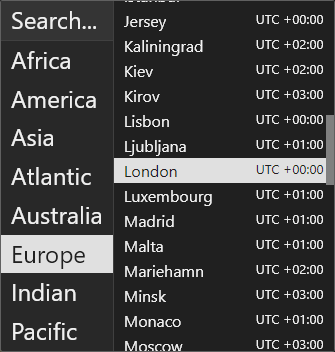 The Time zone pop-up