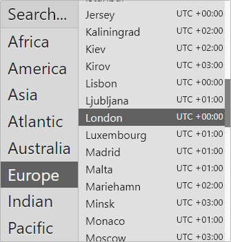 The Time zone pop-up